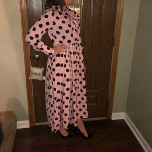 Polka Dot Tie Neck Pleated Dress